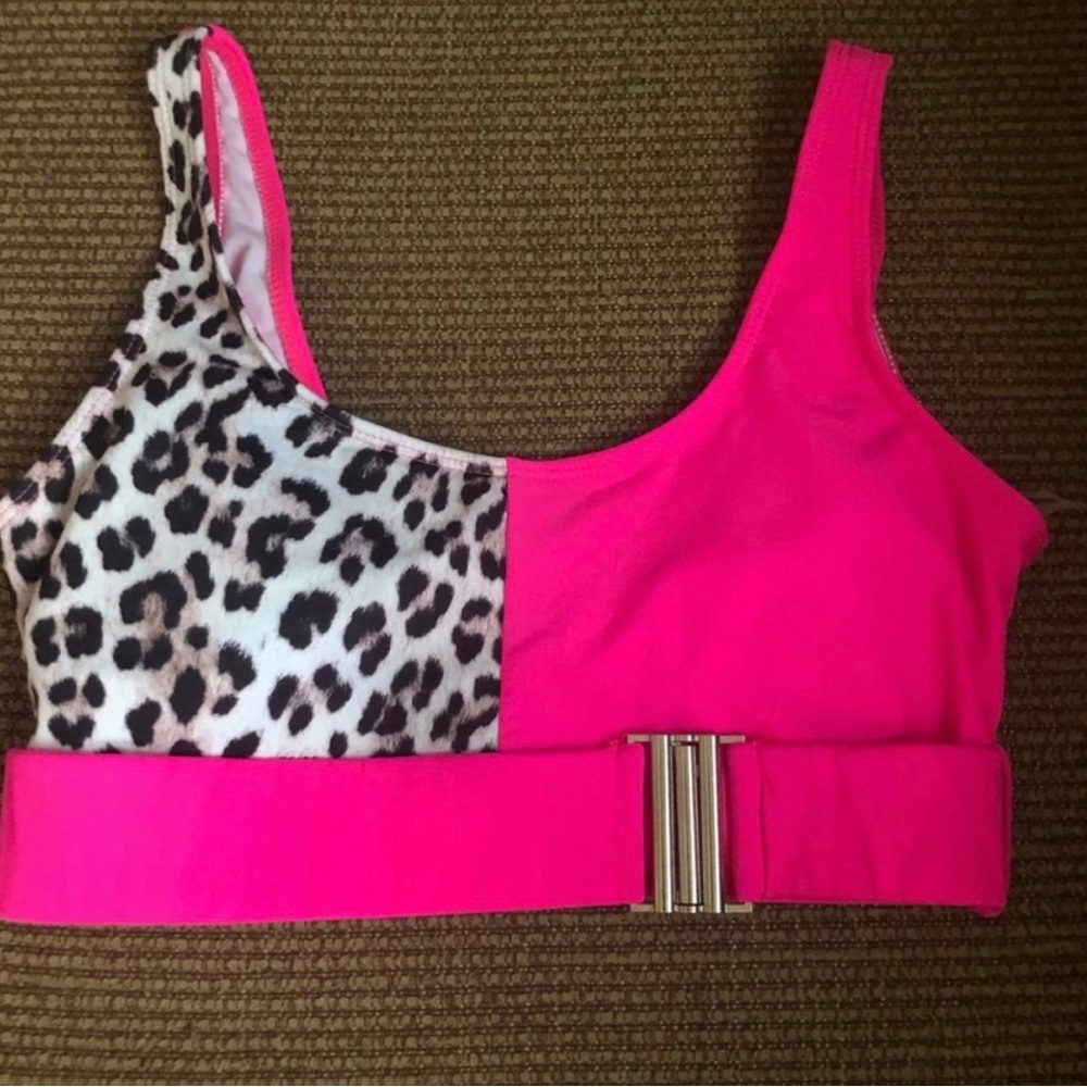 NWOT Hot Pink and Leopard Print Bikini Top - Picture 2 of 3